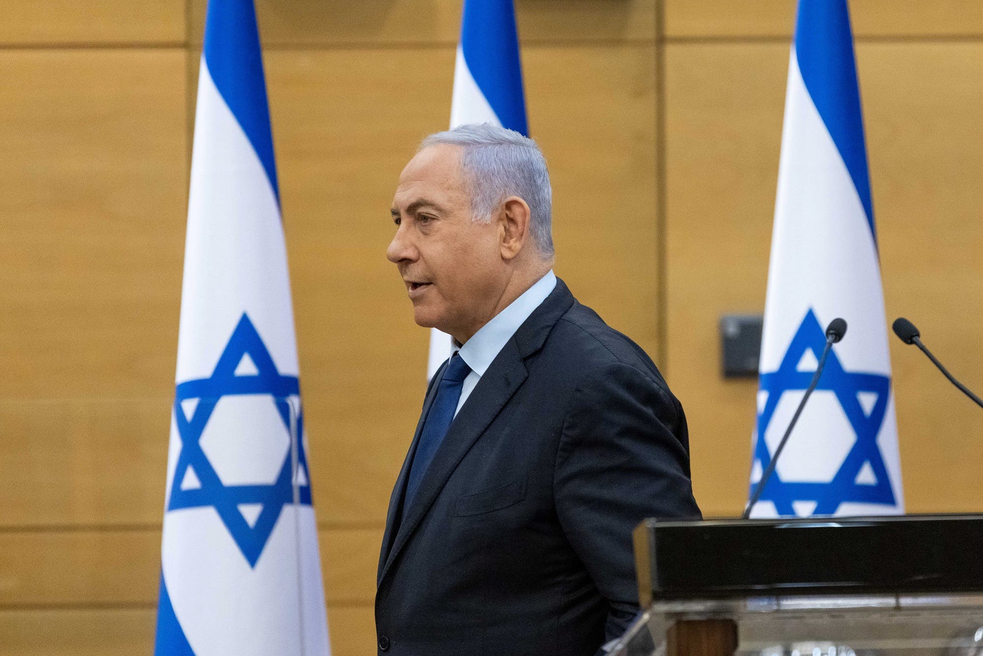 رئيس الوزراء الإسرائيلي بنيامين نتنياهو في الكنيست بالقدس يوم 30 مايو 2021 (رويترز)